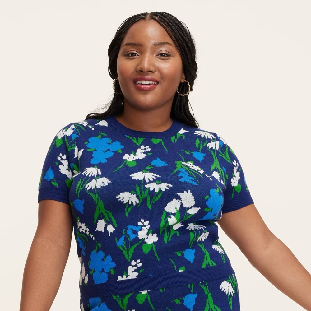 kate spade new york x Target Women's Floral Short Sleeve Crewneck Sweater XXS